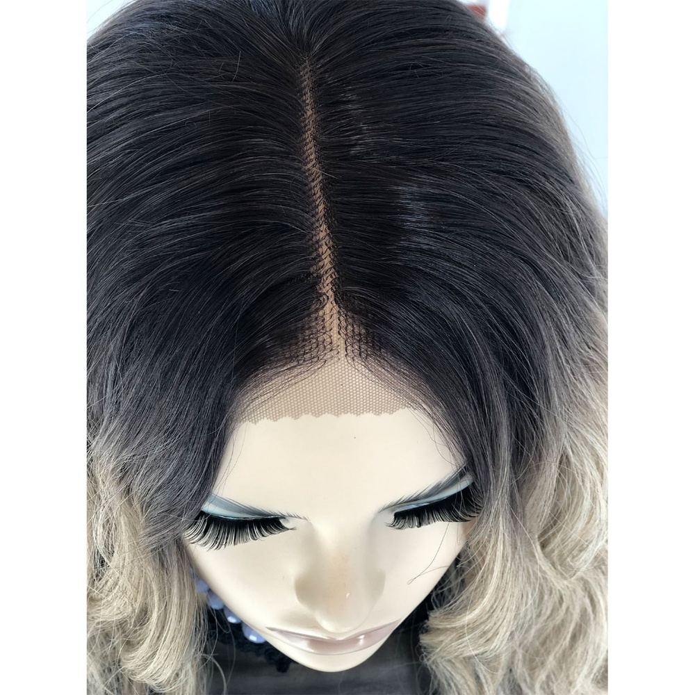 16" Ombre Ash Blonde Wig Dark Roots| Elizabeth - Picture 8 of 8